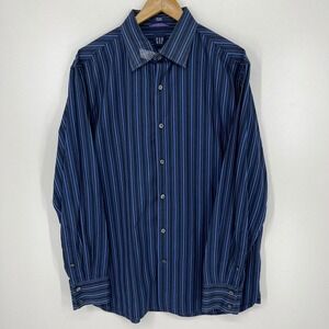 Gap Fitted Premium Mens Blue Striped Long Sleeve Button Down Shirt Size L Large